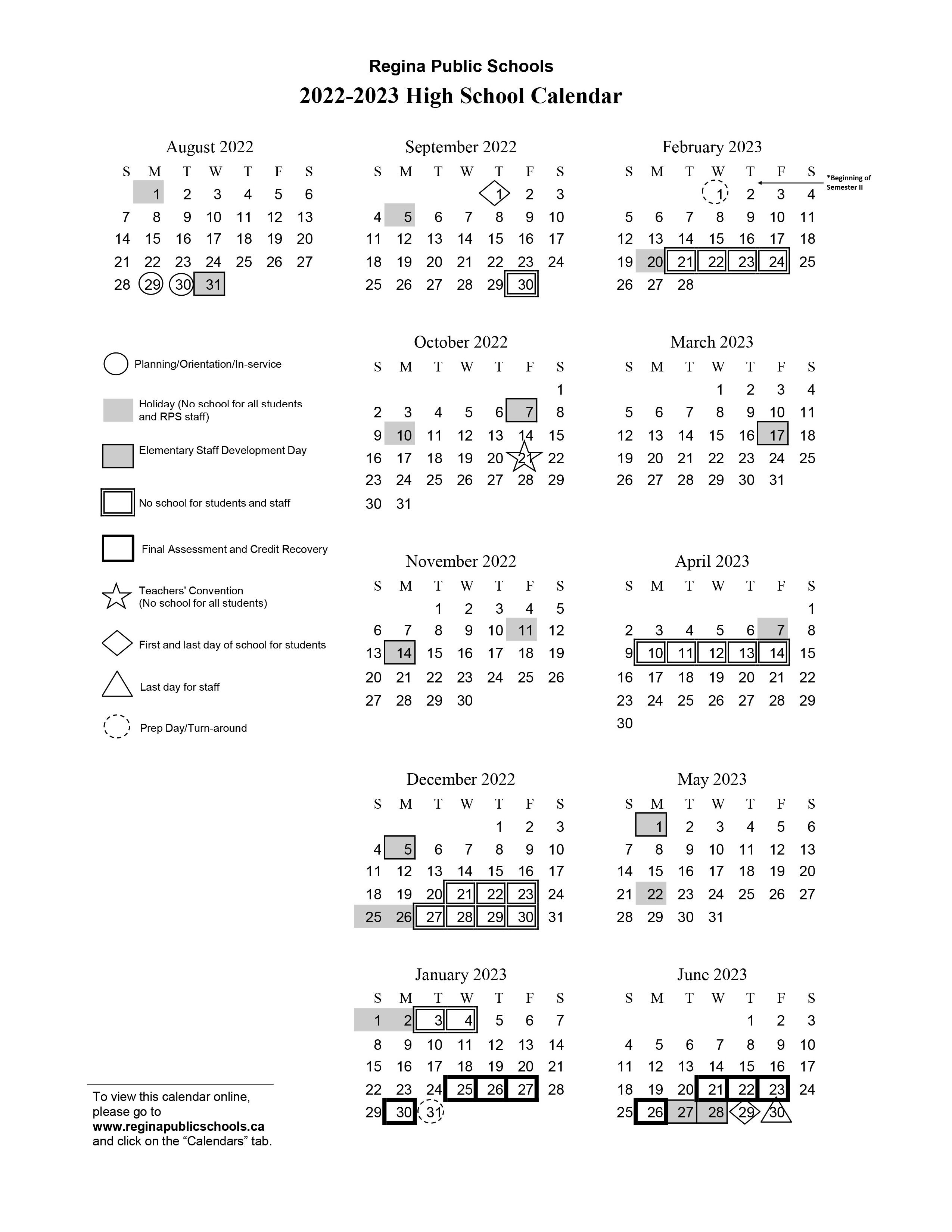 High School Calendar 202223 Regina Public Schools